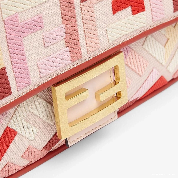 Cheap In Baguette Canvas Pink Bag FF Fendi Red Medium Motif 0824
